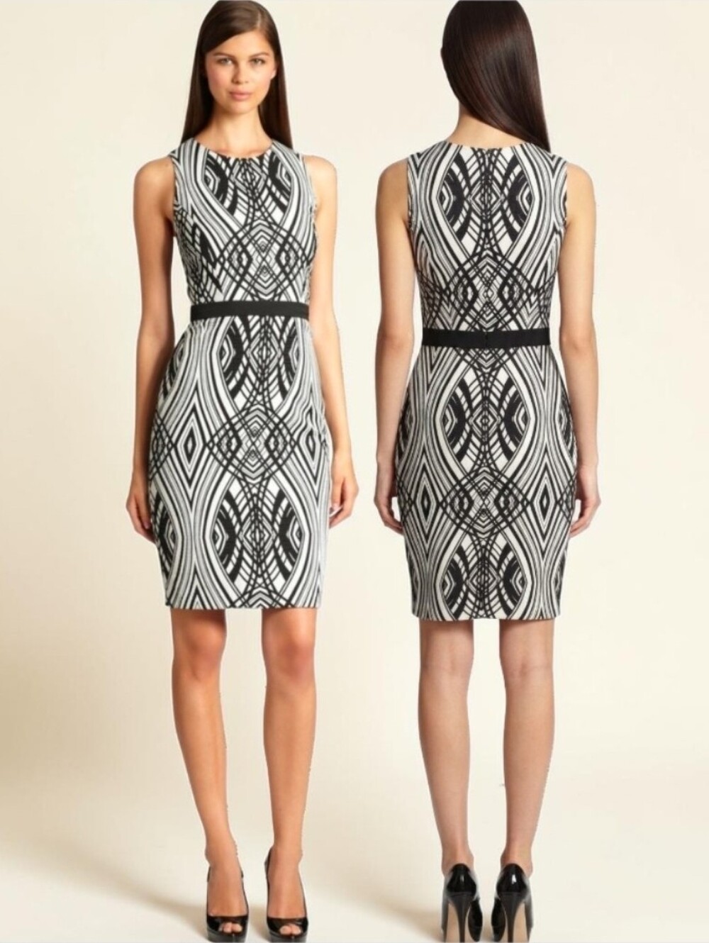 BADGLEY MISCHKA Geometric Print Sleeveless Cocktail Dress - Size 6
